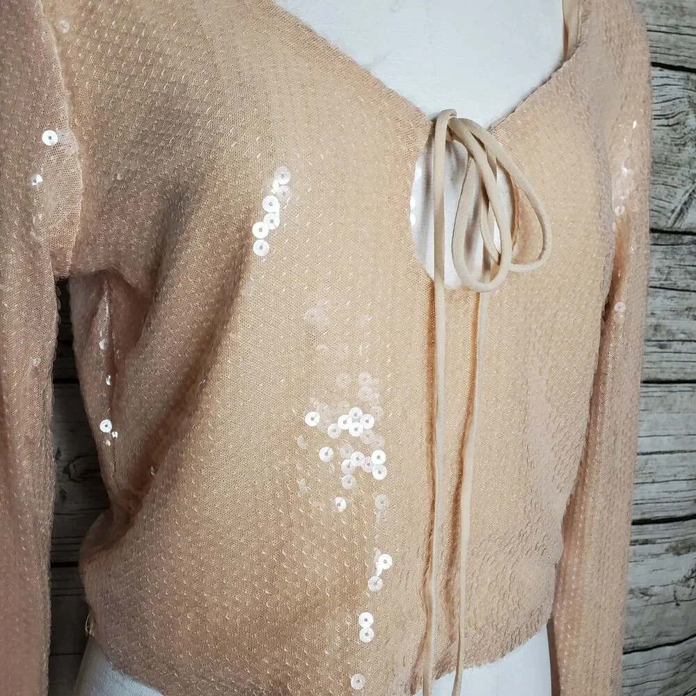 Fashion Nova Champagne Tonight's Vibe Sequin Top Size 1X NWT - Picture 2 of 9